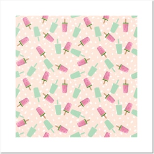 Summer Pink and Mint Popsicles Posters and Art